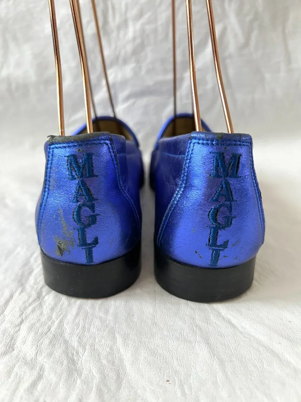 Bruno Magli loafers metallic blue leather EU 39 US womens 9 slip on shoes